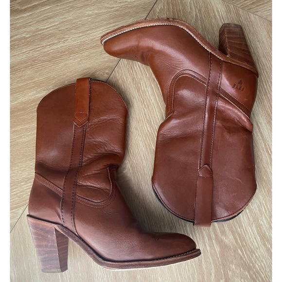 VTG 90s Frye Western Heeled Cowboy Boots Leather Brown 7.5 B Cowgirl Country - Picture 3 of 7